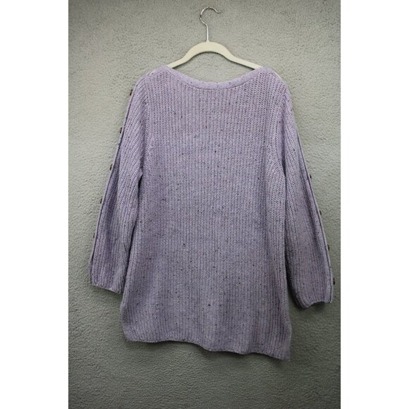 Soft Surroundings Boat Neck Purple Sweater-Large-Button Up Sleeves-Wool & Silk - Picture 10 of 13